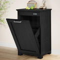 Tilt Out Trash Can Cabinet 10 Gallons Trash Cabinet with Deodorising Function Wooden Freestanding Garbage Can for Home and Kitchen Hidden Laundry Hamper Black
