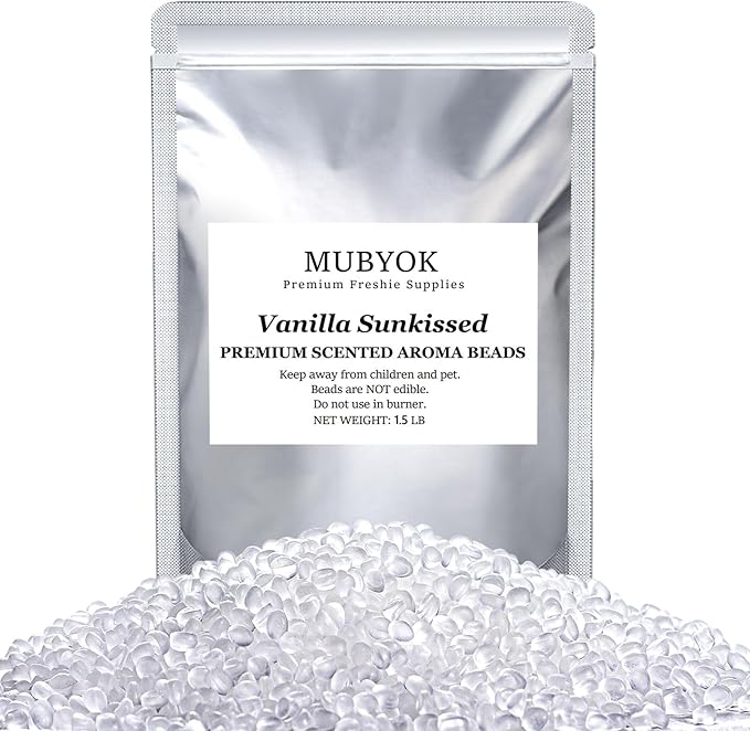MUBYOK 1.5LB Vanilla Sunkissed Premium Scented Aroma Beads for Making Car Freshies Supplies PreScented Beads for Car Air Freshener Sachets Long-Lasing Scent