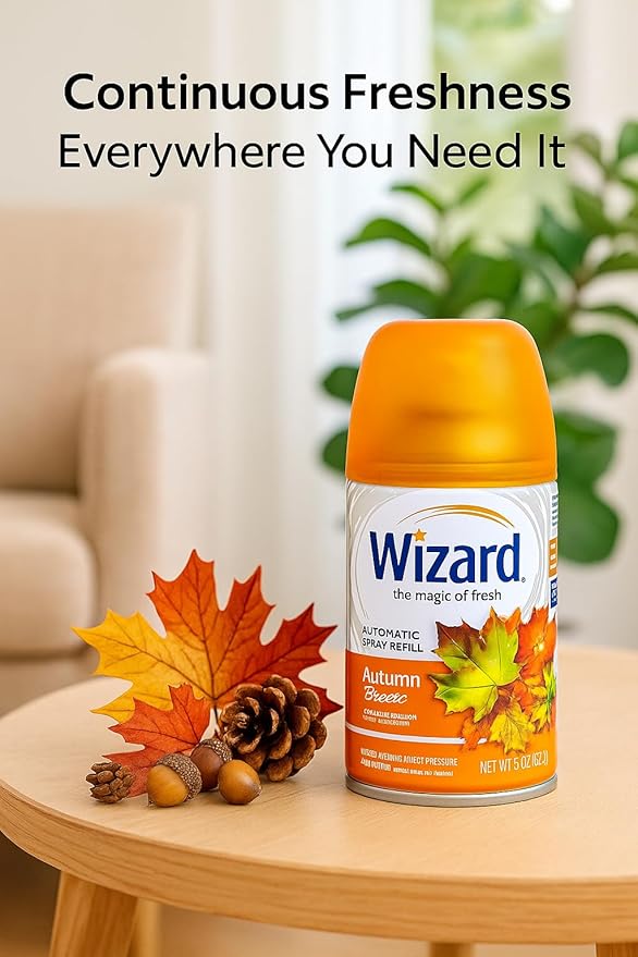 Wizard Automatic Spray Refill Autumn Breeze – 12 Pack (5 oz Each) | Compatible with Air Wick Freshmatic &amp Glade | Long-Lasting Air Freshener &amp Odor Neutralizer for Home Bathroom &amp Office