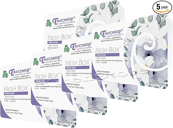 Tree frog Fresh Box White Musk 5-pack Treefrog Air Freshener Large Pack and Long Lasting JDM Car Freshener