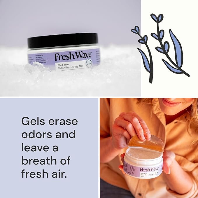 Fresh Wave Lavender Odor Removing Gel 7 oz. Pack of 3 - Safer Odor Absorbers for Home Natural Plant-Based Odor Eliminator Every 7 oz. lasts 15-30 Days For Cooking Trash &amp Pets