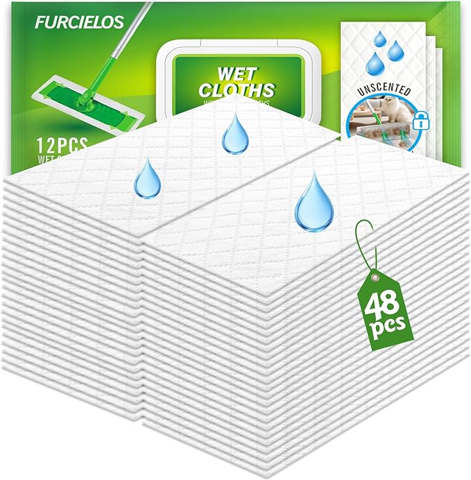 48 Count Heavy Duty Wet Pad Refills Compatible with Swiffer Sweeper Mop &amp Clorox Mop Disposable Unscented Wet Mopping Cloths for Multi-Surface Floor Cleaning
