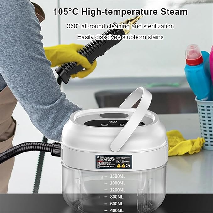 3500W High Pressure Steam Cleaner Handheld Steam Cleaner for Home Kitchen Hood Car Cleaning Touch Screen + 6 Adjustable Steam Levels 1500ml Water TankGreen