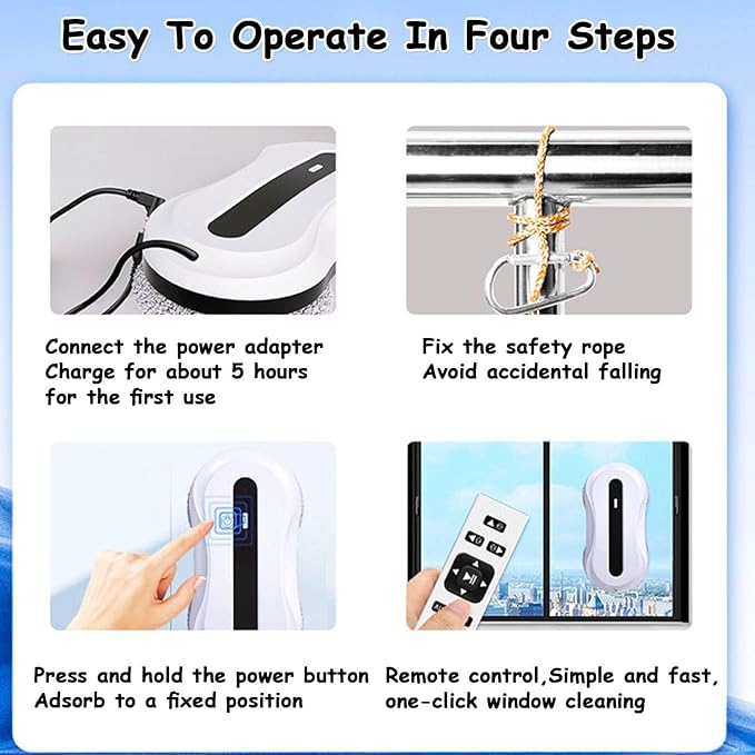 Smart Window Cleaning Robot 5600Pa Strong Suction Multiple Safety Systems for High-Rise Indoor/Outdoor Glass Cleaning