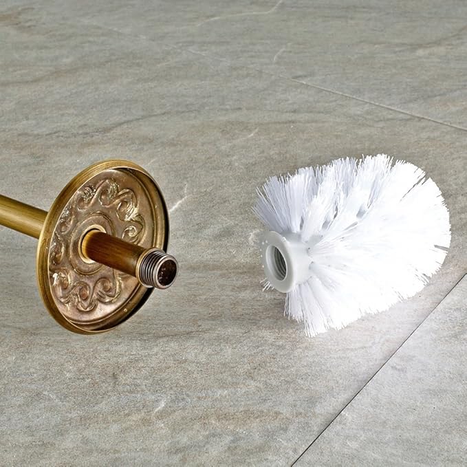 Leyden Antique Brass Toilet Brush Holder Retro Toilet Brush Organizer with Ceramic Cup