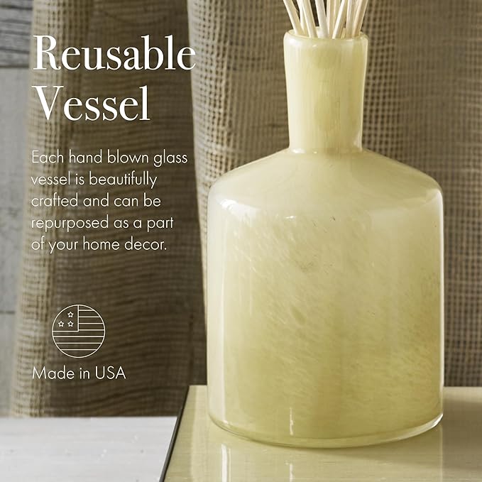 LAFCO New York Signature Reed Diffuser Chamomile Lavender - 15 oz - Up to 9 Months Fragrance Life - Reusable Hand Blown Glass Vessel - Natural Wood Reeds - Made in The USA