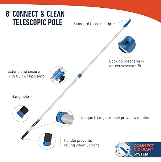 Unger Professional Connect and Clean 18” Grip Microfiber Window Scrubber with 8’ Pole High-Access Glass Surface Household Cleaning Supplies and Tools Reusable Microfiber Sleeve