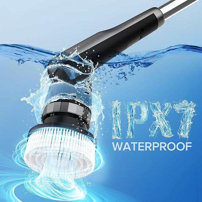 G2-Pro Electric Spin Scrubber - IPX7 Waterproof 12-in-1 Shower Cleaner Brush Retractable Handle &amp 2-Speed for Bathroom Bathtub Kitchen Tile Floors