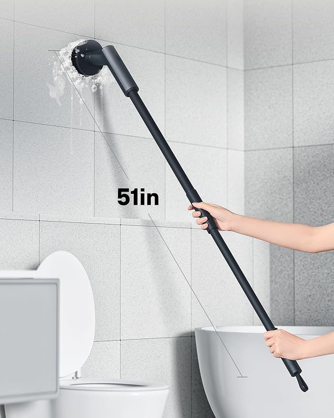 HOTO Cordless Electric Spin Scrubber IPX7 Full Body Waterproof Bathroom Cleaning Brush Max 22 in-lb Shower Scrubber Brush with Long Handle 6 Brush Heads Power Scrubber for Bathroom Floor Tile