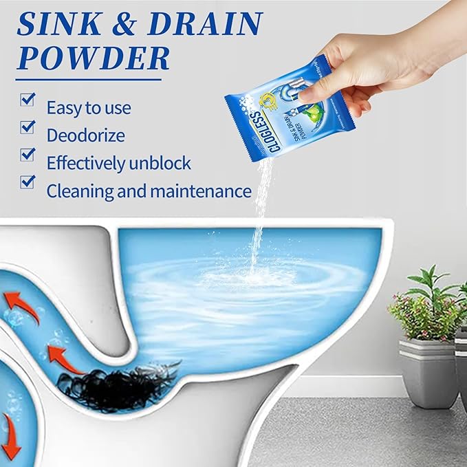 Drain Unclogging Powder - Sink Toilet &amp Kitchen Drain Cleaner - Deodorizes Cleans &amp Unblocks Grease Hair &amp Soap Scum(20PCS)