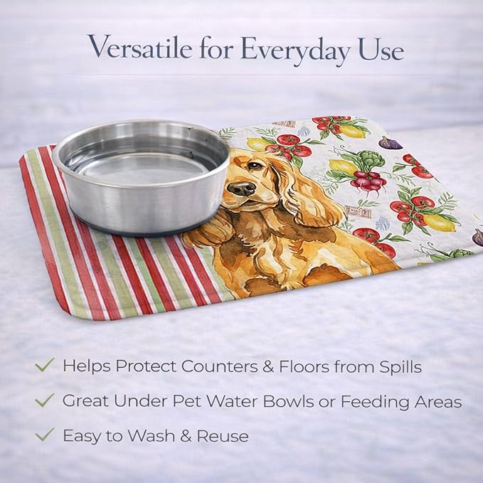 Caroline's Treasures Golden English Cocker Spaniel Vegetables Dish Drying Mat Absorbent Dish Drying Mat Pad for Kitchen Counter Dish Drainer Mat for Countertop 14 x 21 Multicolor