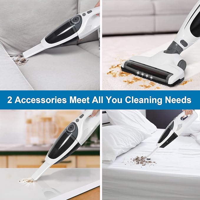 Intercleaner 2 in 1 Handheld &amp Stick Cordless Vacuum Cleaner 2-Speed Powerful Suction Lightweight with LED Bagless Stick Vac with Handheld for Hardwood Floor Carpet Car Pet Hair Ultra Quiet