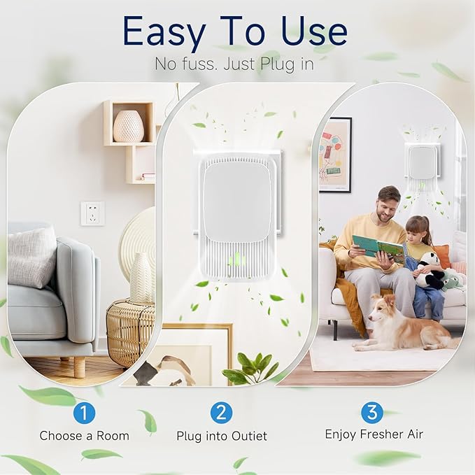 Plug In Negative Ion Air Purifier – 4 Pack Quiet Three-speed Adjustment Air Ionizers Mini Air Fresheners for Home Bedroom Office Kitchen Portable Odor Eliminator for Smoke Dust Pet Smell