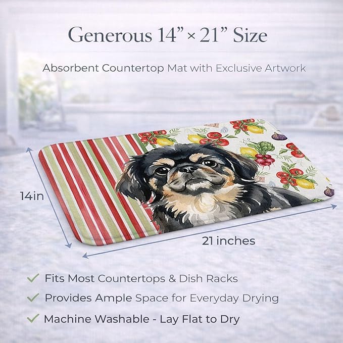 Caroline's Treasures Black and Tan Pekingese Vegetables Dish Drying Mat Absorbent Dish Drying Mat Pad for Kitchen Counter Dish Drainer Mat for Countertop 14 x 21 Multicolor