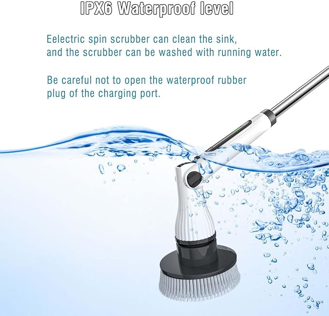 Electric Spin Scrubber 8 in 1 Electric Cleaning Brush Cordless Rechargeable Scrub Brush with 8 Replaceable Brush Heads Adjustable Length and Angle Power Scrubber for Bathroom Tile Bathtub Glass