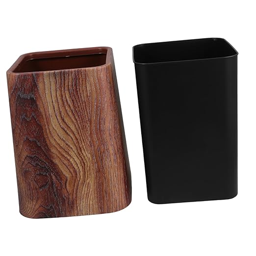 Unomor Wood Grain Plastic Trash Can Faux Wood Wastebasket for Kitchen Bathroom to Clean and Maintain Elegant Design for Home Decor