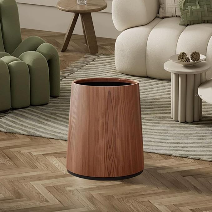 Trash Bin Wastebasket Removable Inner Portable Modern Paper Basket Bathroom Trash Can for Office Laundry Kitchen Restroom M Brown