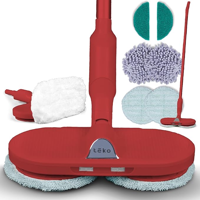 TEKO Electric Mop | As Seen on TV Power Mop | Hardwood Floor Mop with Baseboard Cleaner Attachment | Floor Mops with Washable Pads Included (Red)