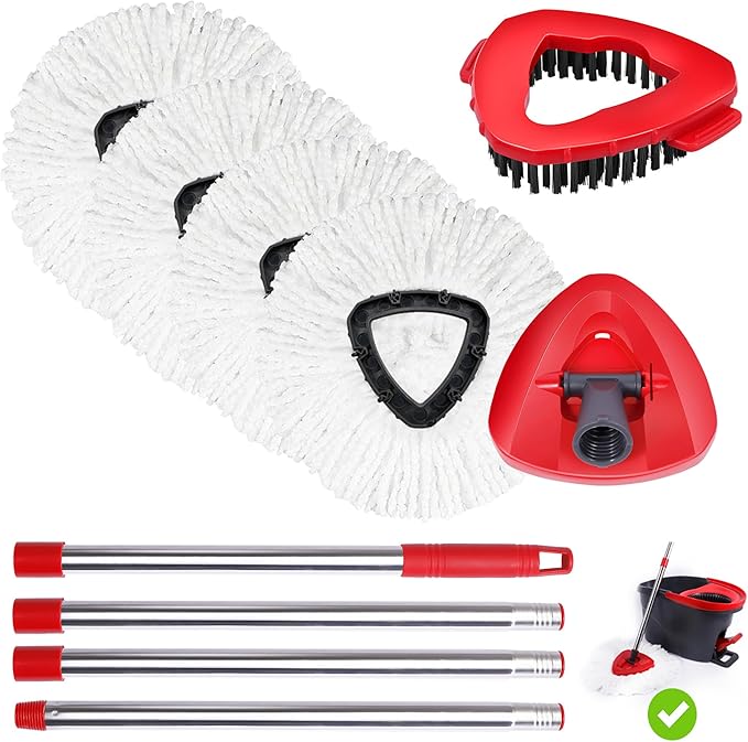 4 Packs Spin Mop Replacement Heads Compatible with Oceda EasyWring 1-Tank System 30-58 Mop HandleScrub Brush and Base Combo SetMop Refills Easy to Replace and Cleaning (White1-Tank)