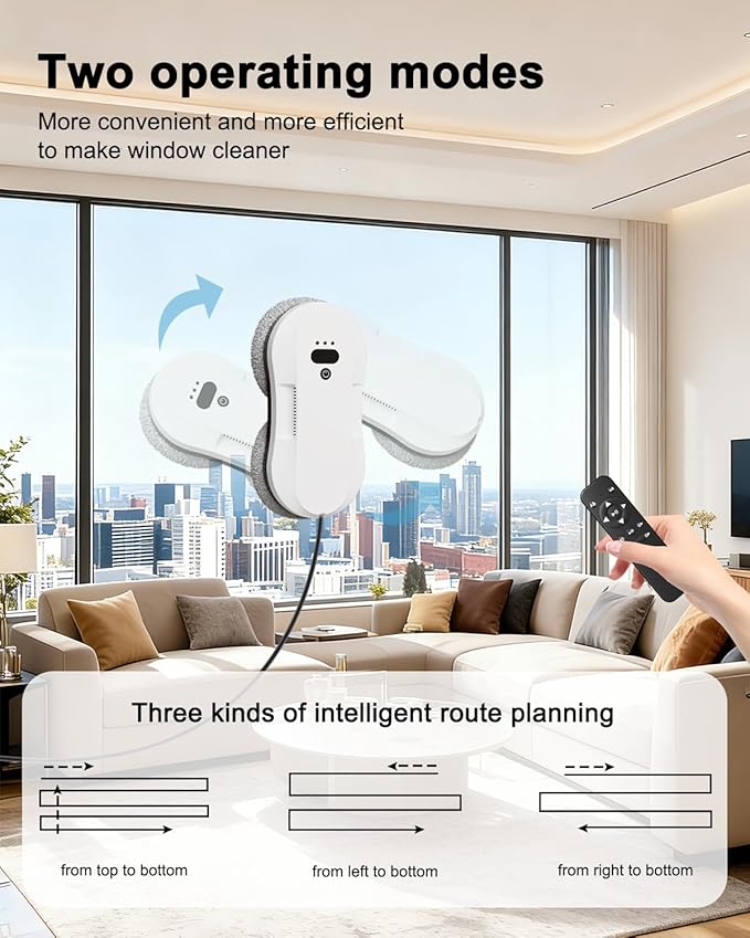 Window Cleaning Robot Automatic Window Cleaner Robot with Dual Spray-50ml Tank Edge Detection Intelligent Path Planning 3000pa Strong Suction Anti-Drop Protection