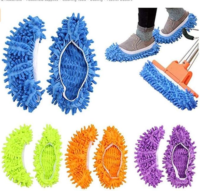 5 Pairs Washable Dust Mop Slippers Microfiber Cleaning Mop Slippers Shoes Dust Floor Cleaner Multi-Function Floor Cleaning Shoes Cover (GreenBlueOrangePurplePink）