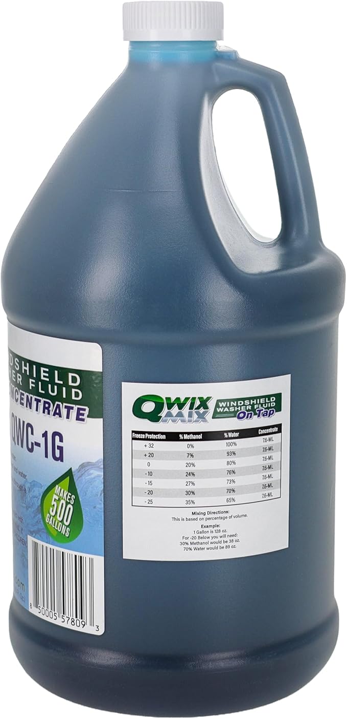 1-Gallon Windshield Washer Fluid Concentrate Makes 500 Gallons Biodegradable Bug Grime &amp Dirt Remover Fluid Commercial-Grade Streak-Free Glass Cleaner for Cars Trucks &amp Fleets