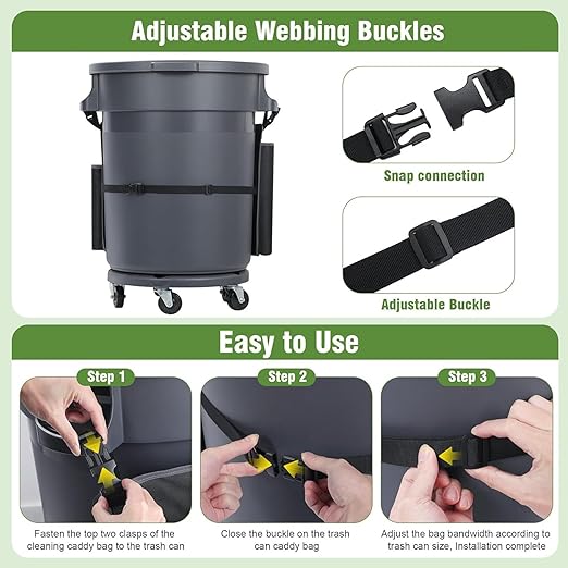 Durable Trash Can Bag Multi-Pocket Storage 32-55 Gallon Organizer with Heavy Duty Feature Commercial Cleaning Accessory Garbage Bin Holder with Convenient Design Housekeeping Supplies for Park