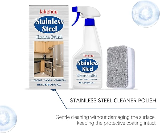 Stainless Steel Cleaner Spray - Removes Grease Oil &amp Fingerprints Restores Shine Rust Protection(2PCS)
