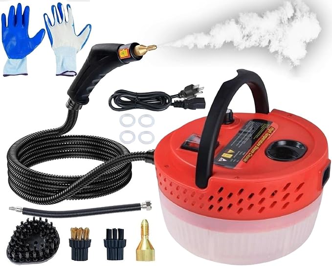 Handheld Steam Cleaner 2500W Powerful Steamer for Cleaning Home Upholstery Car and More 15s Heat-Up Portable Steam Cleaner for Deep &amp Multi-Surface Cleaning (Red)