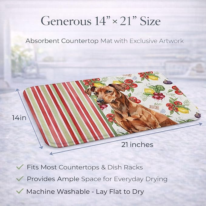 Caroline's Treasures Red German Pinscher Vegetables Dish Drying Mat Absorbent Dish Drying Mat Pad for Kitchen Counter Dish Drainer Mat for Countertop 14 x 21 Multicolor