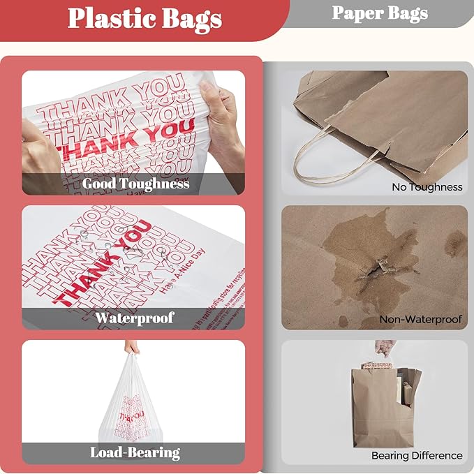 Delxo Grocery Bags Thank You Plastic T-Shirt Bag (1000 Count) White Supermarket Shopping Bags with Handles for Restaurant Retail To Go Takeout Convenience Stores 11.5 x 6.5 x 21 In