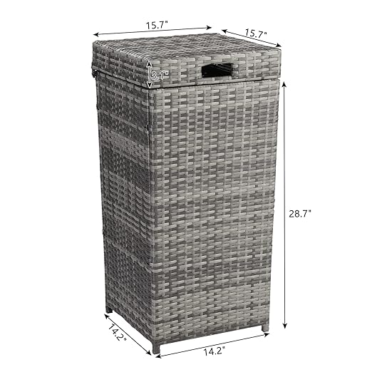 Generic 27 Gallon Rattan Trash Can Wicker Patio Trash Can Tall Rattan Garbage Can Large Waste Basket Waste Container Corner Wastebasket Trash Bin with Lid for Backyard Deck Poolside Kitchen