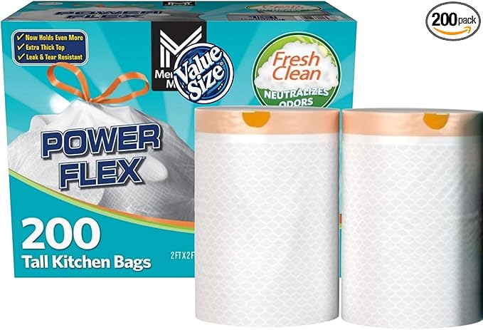Member- Mark 13-Gallon Tall Kitchen Trash Bags – PowerFlex Style Drawstring Closure Fresh Scent 200 Count – Custom bundled