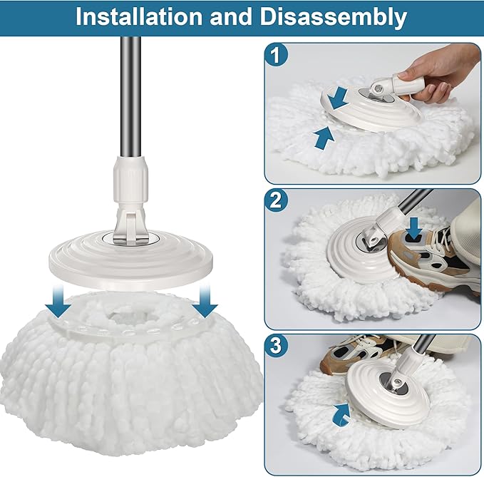 6 Pack Mop Heads Replacements Compatible with FunClean Spin Mop &amp RinseWise Mop Bucket Microfiber Spin Mop Head Refill Cleaning Supplie for Home Industrial and Commercial Use