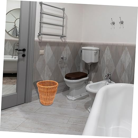 Luxshiny Rattan Woven Wastebasket Multi-Purpose Storage Bin for Bathroom Kitchen Office and Living Lightweight and Chic -Friendly Rubbish Can
