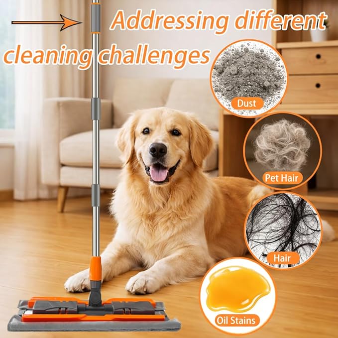 57-inch Microfiber Flat Mop with Stainless Steel Telescopic Handle and 4 Washable Mop Pads for Wet and Dry Cleaning of Hardwood Tile Laminate and Vinyl Floors Scratch-Resistant Professional Mops
