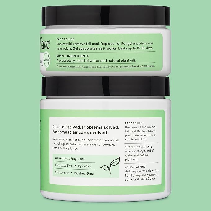 Fresh Wave Odor Removing Gel 15 oz. &amp 7 oz. - Odor Absorbers for Home Safer Odor Relief Natural Plant-Based Odor Eliminator Every 15 oz. lasts 30-60 Days For Cooking Trash &amp Pets