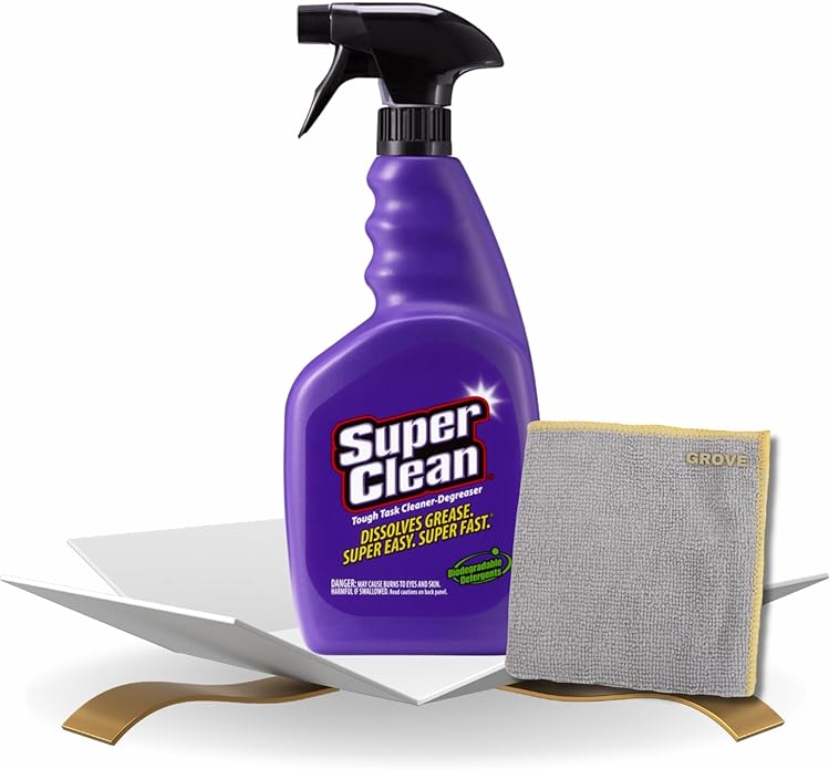 Super Clean Citrus Scent Cleaner and Degreaser Spray 32 oz Bundle with Microfiber Cloth - Heavy Duty Degreaser for Kitchen Oil Grime and Dirt Removal - (2 Items)