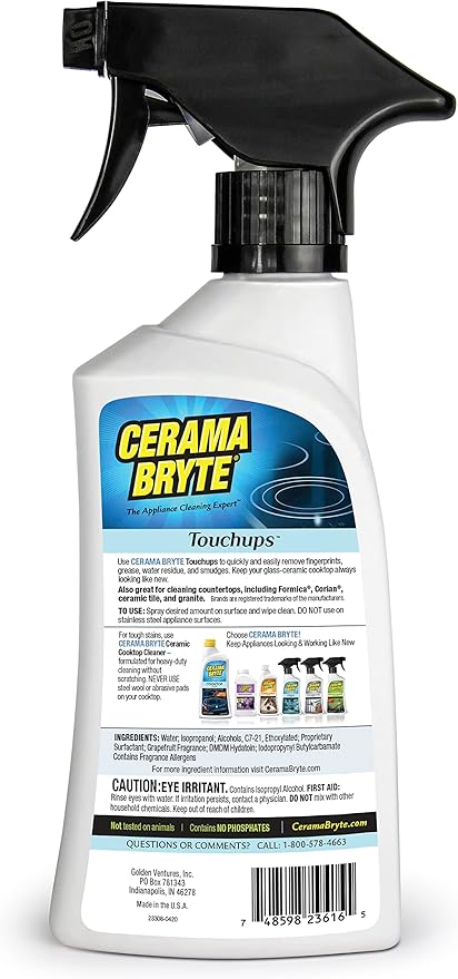 Cerama Bryte Touchups Cooktop Cleaner Spray 16 Ounce Daily Use Streak-Free Removes Fingerprints