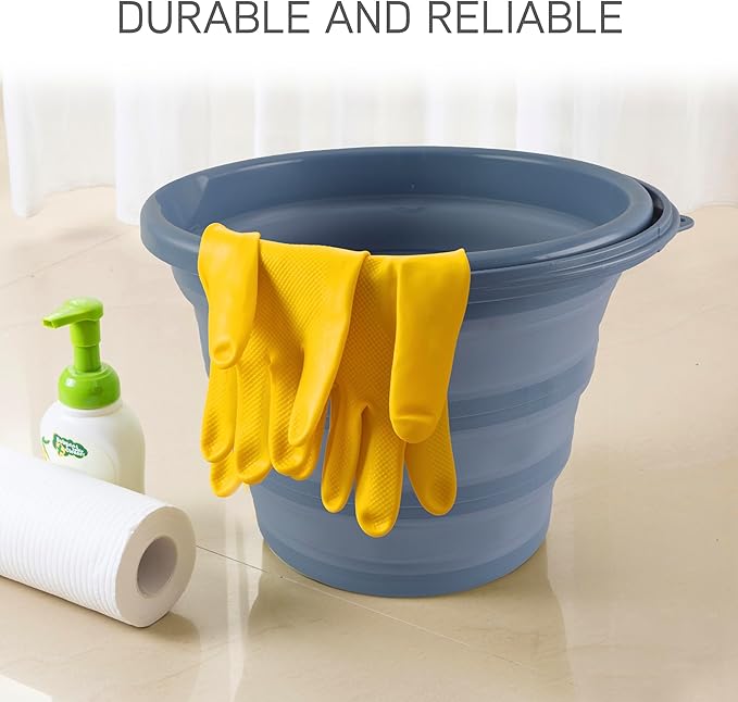 SIMPLEMADE Collapsible Bucket Cleaning Set - Includes 2 Foldable Buckets Spray Bottle Rag Scrubbing Brush and Sponge - Holds Up to 10 liters Easy Storage All-Purpose Cleaning Solution