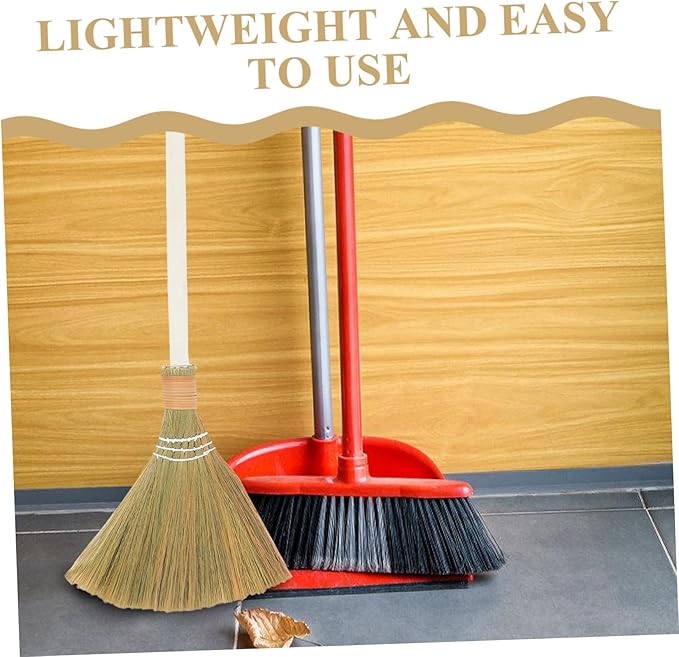 Zerodeko 2pcs Handmade Miscanthus Woven Broom Dustpan Asian Broom for Indoor Sweeping Soft Bristle Straw for Home Cleaning