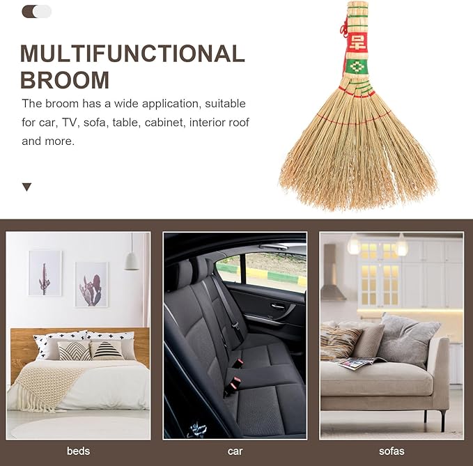 Handheld Woven Bed Broom with Short Handle Natural Sorghum Straw Cleaning Brush for Car and Household Dusting Handmade Desktop Sweeping Accessory for Sofa and Bedroom