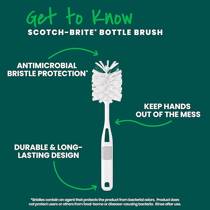 Scotch-Brite Glass and Water Bottle Brush Long-Lasting Bristles Safe On Multiple Types of Water Bottles Baby Bottles Vases and More (6-Pack)
