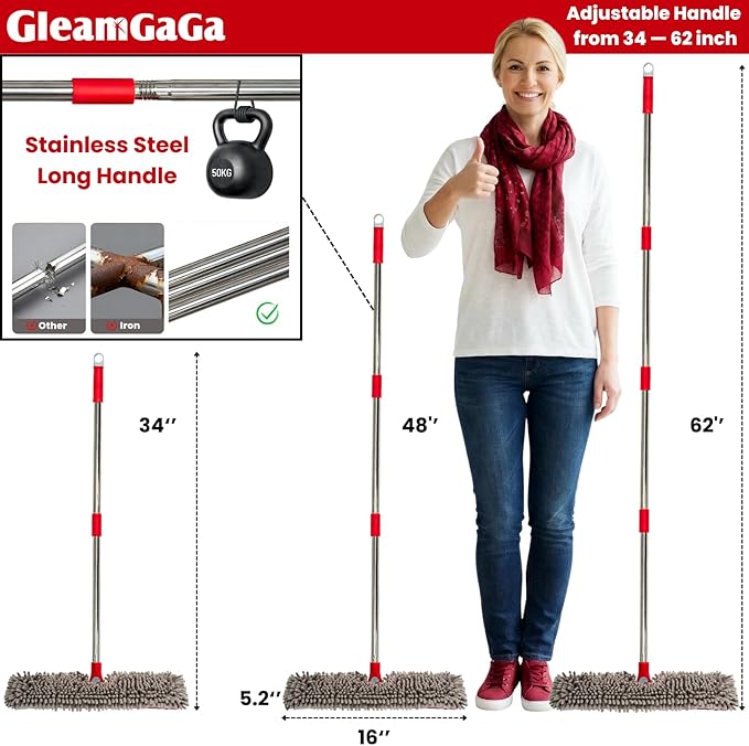 Microfiber Mops for Floor Cleaning Flat Dust Mop with 4 Washable Pads Dual-Sided Flip Mop for Wet &amp Dry Use Extendable 62’’ Handle with Scraper Floor Mops for HardwoodLaminateVinylKitchenT