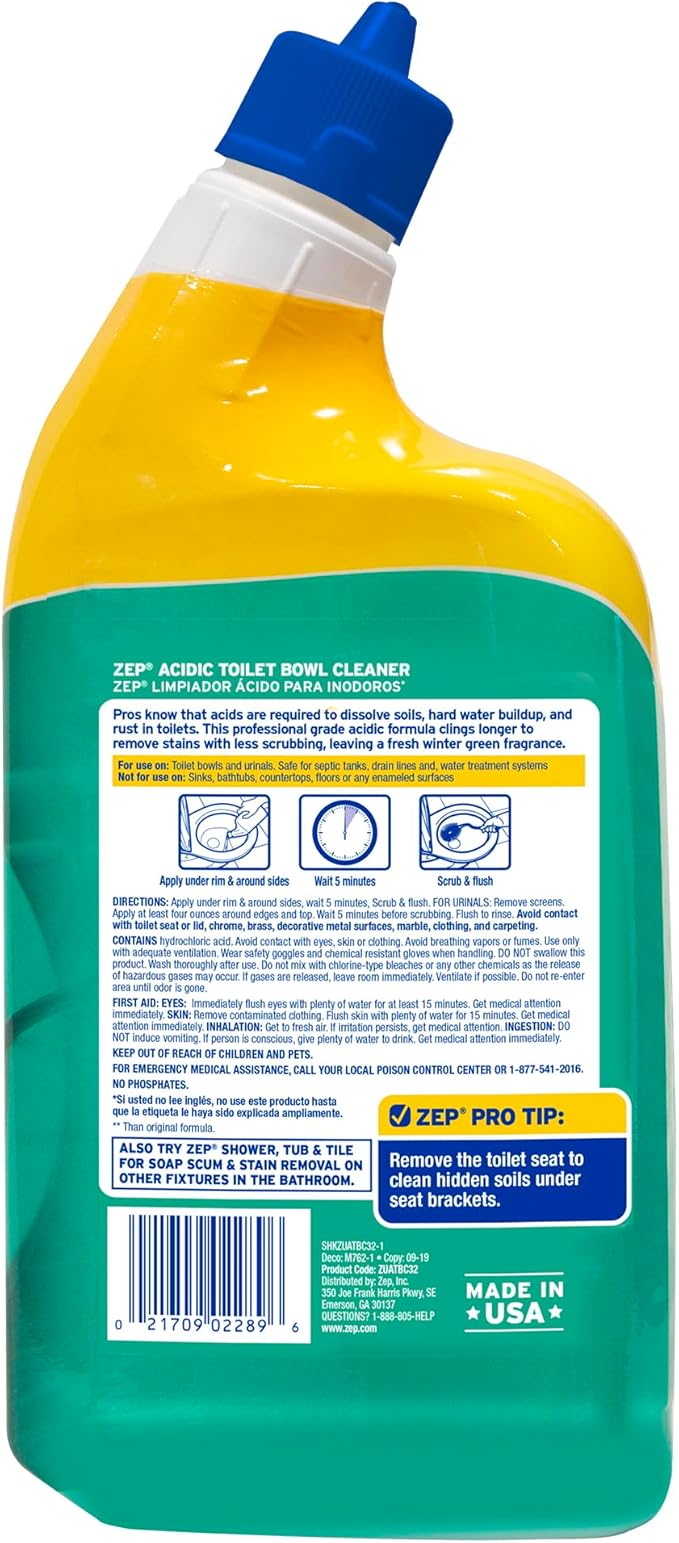Zep Acidic Toilet Bowl Cleaner - 32 oz (Case of 4) - ZUATBC324 - Experience the Ultimate Cleaning Power with Our 2x Thicker Clinging Formula Designed to Deliver a Professional-Quality Clean