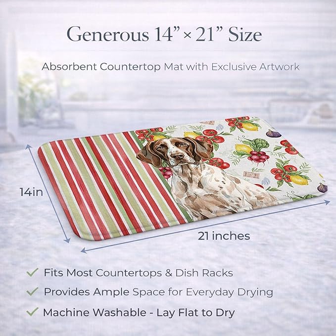 Caroline's Treasures German Shorthaired Pointer Vegetables Dish Drying Mat Absorbent Dish Drying Mat Pad for Kitchen Counter Dish Drainer Mat for Countertop 14 x 21 Multicolor