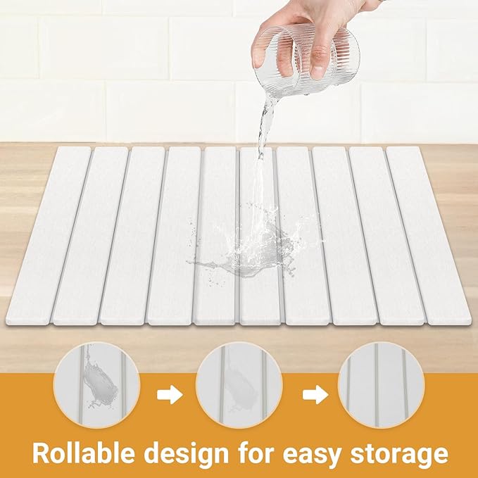 Large Stone Drying Mat Diatomite Dish Drying Mat Dish Mat Drying Kitchen Mat - Storable &amp Anti-Slip for Kitchen Square White 24x16