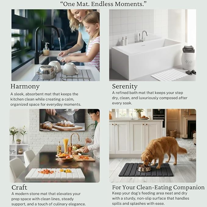 Large Stone Drying Mat for Kitchen Counter | Premium Diatomaceous Earth Coaster Set for Dishes | Non-Slip Kitchen Sink Mat | Fast-Absorbing Eco-Friendly | 23 x 15.5 (Light Grey)