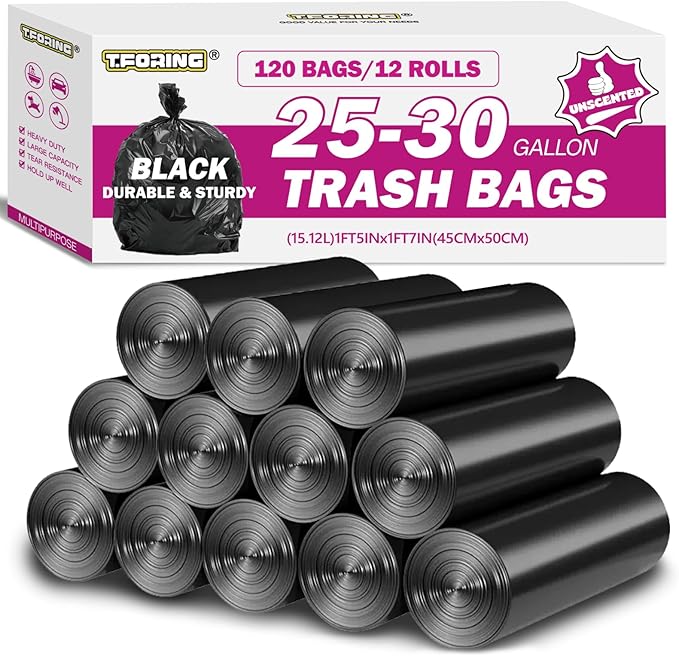 25-30 Gallon Trash Bags Black 120 Count - 32 x 36 Large Kitchen Garbage Bags 20+ Gallon Trash Can Liners Unscented Multipurpose for Home Office Daily Household Use