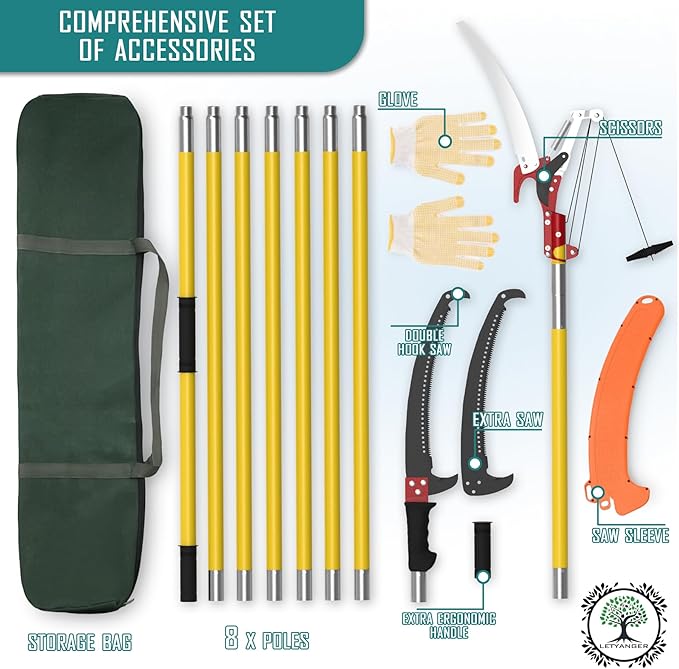 Pole Saws for Tree Trimming 7.3-27 ft Extendable Tree Trimmers Long Handle Pruner Sharp Steel Blade and Scissors High Branches Trimming Tree Pruner Tree Saw (7.3-27 ft with Scissors)